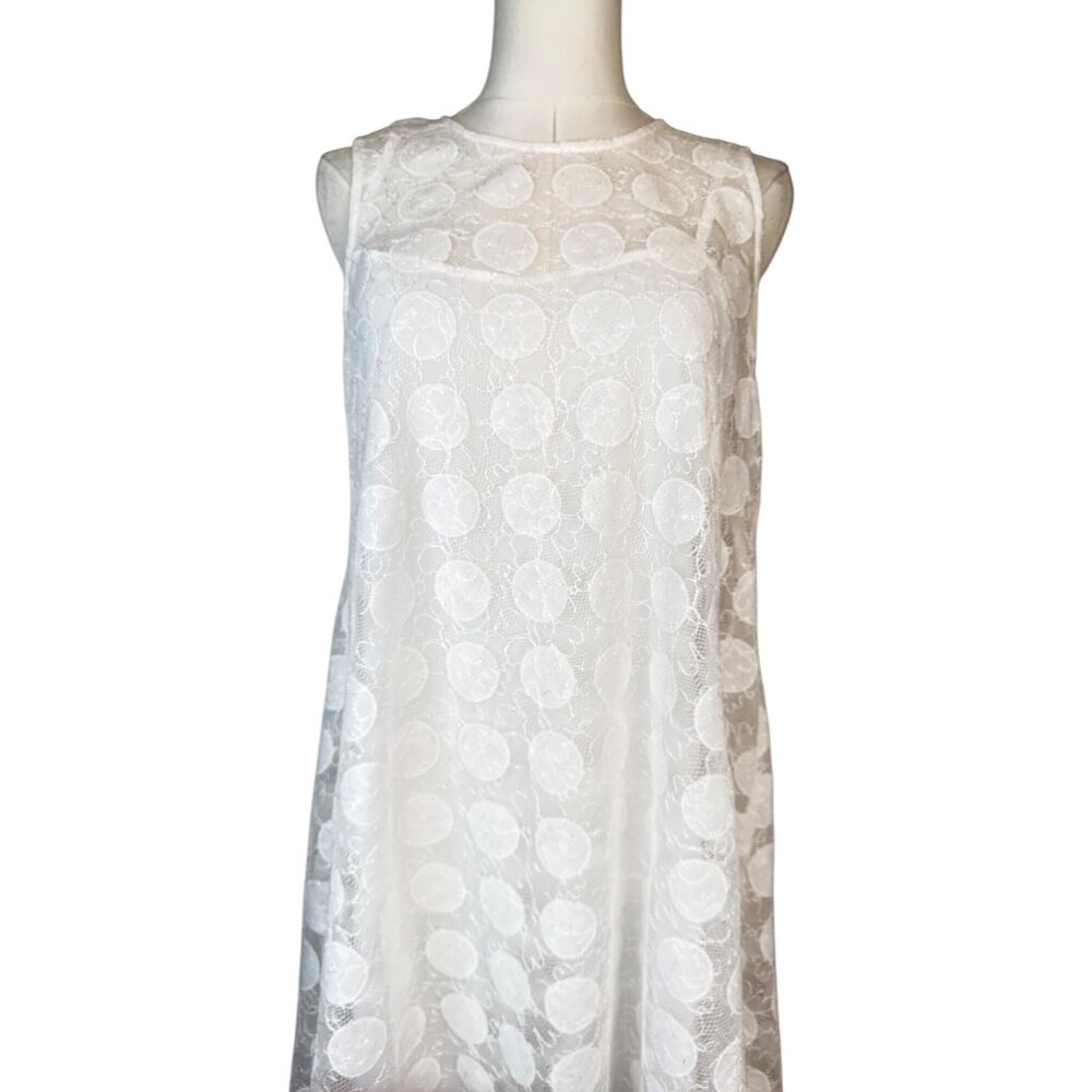 Donna Morgan Size 6 White Lace Polka Dot Sleeveless Shift Dress - Picture 2 of 15